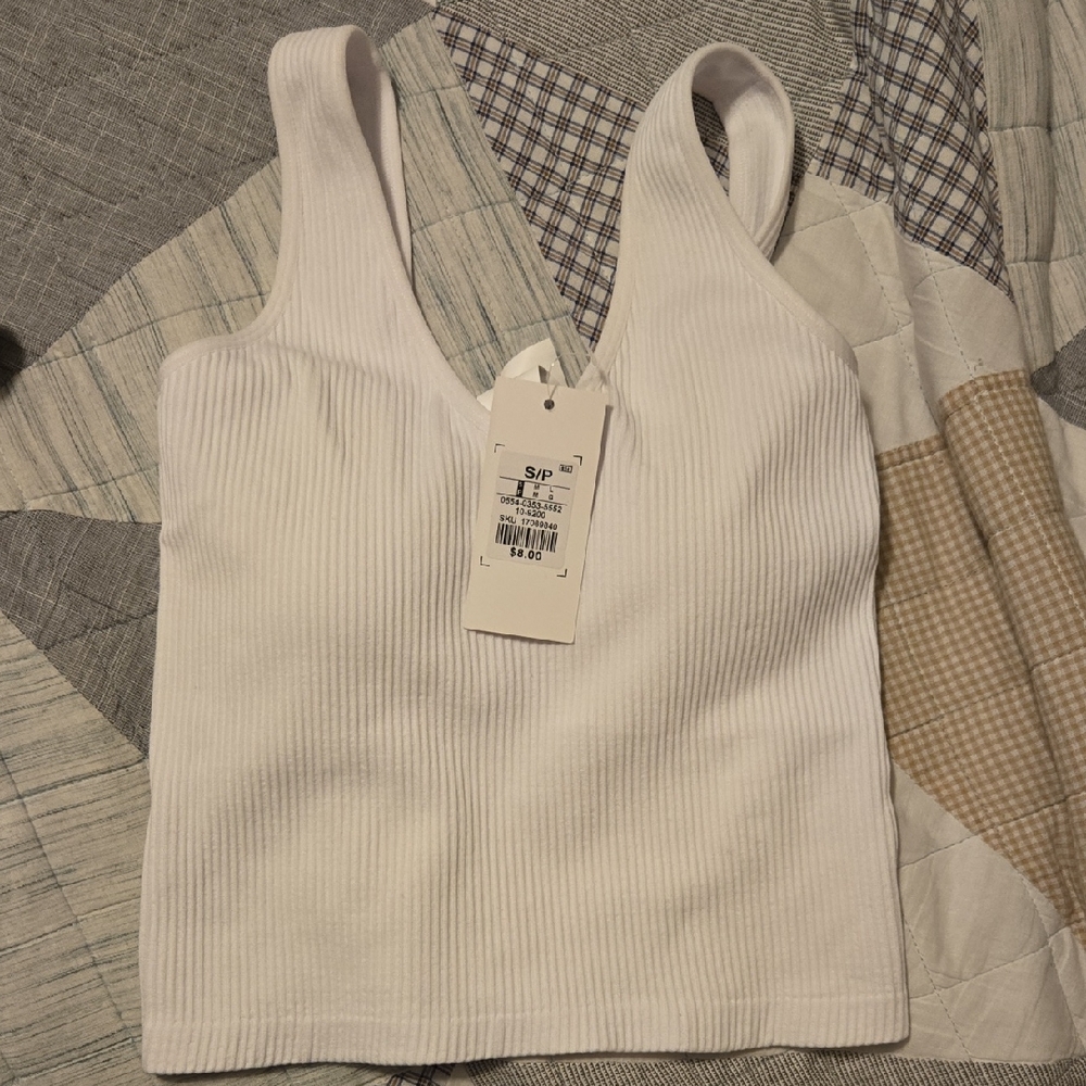 White Ribbed Women's Top